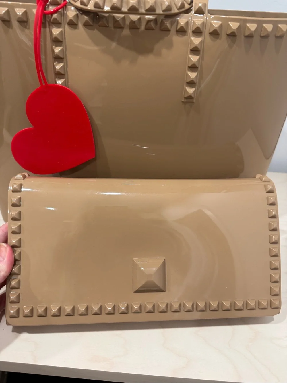 Carmen Sol Angelica Studded Tote & Nora Pouchette Set with Red Heart Tag